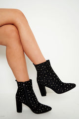 Black Faux Suede Studded Ankle Boots - Laelynn