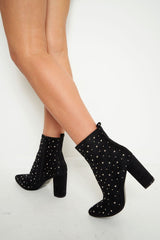 Black Faux Suede Studded Ankle Boots - Laelynn
