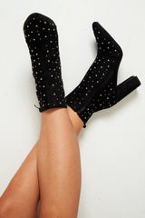 Black Faux Suede Studded Ankle Boots - Laelynn