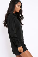 Black Distressed Oversized Hoodie - Khloe