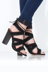 Black Suede Open Toe tie Up Heels - Natalie