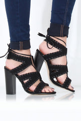 Black Suede Open Toe tie Up Heels - Natalie