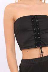 Black Lace Up Trouser Crop Top Co-ord - Mel