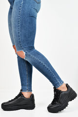 Black PU Lace Up Sole Detail Trainers - Lennix