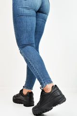 Black PU Lace Up Sole Detail Trainers - Lennix