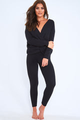 Black Knot Front Knit Loungewear Set - Lorelei