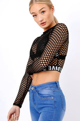 Black Love Fishnet Mesh Crop Top - Dolli