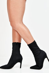 Black Lycra High Rise Pointed Sock Boots - Evalyna