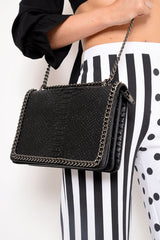 Black Faux Croc Chain Detail Bag - Makaila