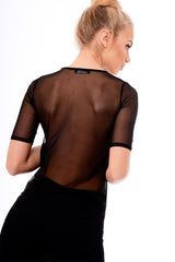 Black Mesh Lion Embroidered Top - Kourtney