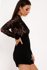 Black Lace Top Plunge Playsuit - Nicha
