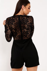 Black Lace Top Plunge Playsuit - Nicha