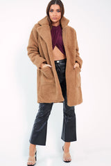 Camel Borg Longline Oversized Coat - Acadia