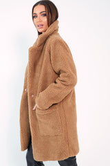 Camel Borg Longline Oversized Coat - Acadia