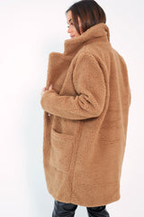 Camel Borg Longline Oversized Coat - Acadia