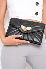 Black Encrusted Bee Clutch Bag - Peyton