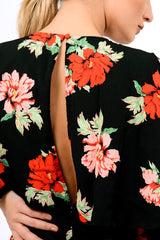 Black Floral Panel Wrap Playsuit - Ladonna