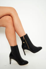 Black PU Clear Heel Side Zip Boots - Shauna