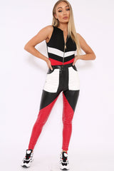 Black Red and White Chevron Zip Front Bodysuit - Elliani