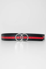 Black Red Diamante Double Circle Buckle Belt - Catheryn