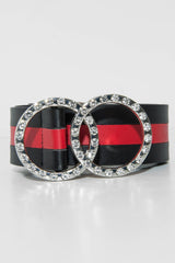 Black Red Diamante Double Circle Buckle Belt - Catheryn