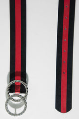 Black Red Diamante Double Circle Buckle Belt - Catheryn