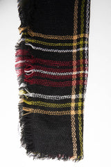 Black Red Tartan Fringe Hem Scarf - Liany