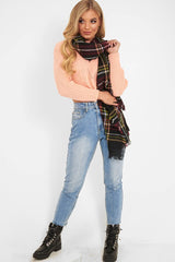 Peach Knit Detail Crop Jumper - Kiana