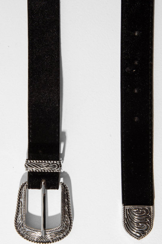 Black Velvet Silver Western Buckle Belt - Saelor