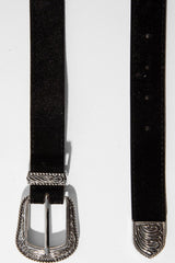 Black Velvet Silver Western Buckle Belt - Saelor