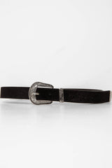 Black Velvet Silver Western Buckle Belt - Saelor