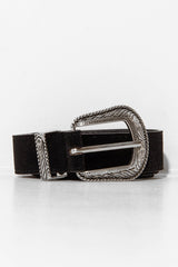 Black Velvet Silver Western Buckle Belt - Saelor
