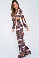 Black Scarf Print Wide Leg Crop Blouse Co-Ord - Freyah