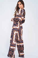 Black Scarf Print Wide Leg Crop Blouse Co-Ord - Freyah