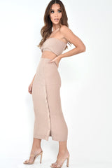 Nude Knitted Bandeau And Skirt Co-Ord - Sidra