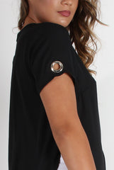 Katrina Black Eyelet Slit Front Top
