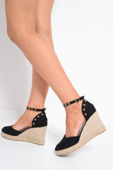 Black Studded Espadrille Wedges - Margerie