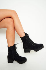 Black Faux Suede Lace Up Army Boots - Shadyn