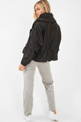 Black Ring Pull Zip Front Windbreaker Jacket - Tesla