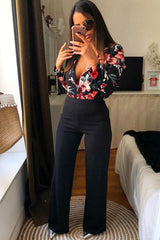 Black High Waist Flare Trousers -Tisha