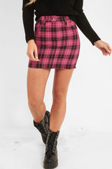 Pink Check High Waist Mini Skirt - Lyra