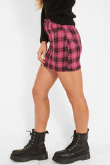 Pink Check High Waist Mini Skirt - Lyra