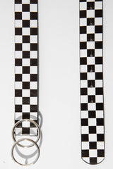 Black White Check PU Double Circle Buckle Belt - Tansy