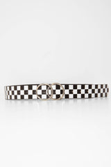Black White Check PU Double Circle Buckle Belt - Tansy