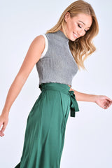 Grey White Rib Funnel Neck Knit Top - Moriyah