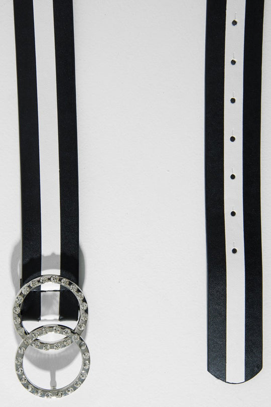 Black White Diamante Double Circle Buckle Belt - Catheryn