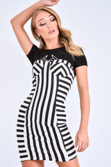 Black White Stripe Panel Cup Mini Dress - Fearne