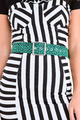 Teal Leopard Print Wide Belt - Myanni