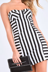 Black White Stripe Panel Cup Mini Dress - Fearne