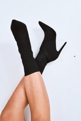 Black Knit Insert Stiletto Sock Boots - Zahara